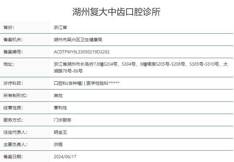 湖州復(fù)大中齒口腔診所