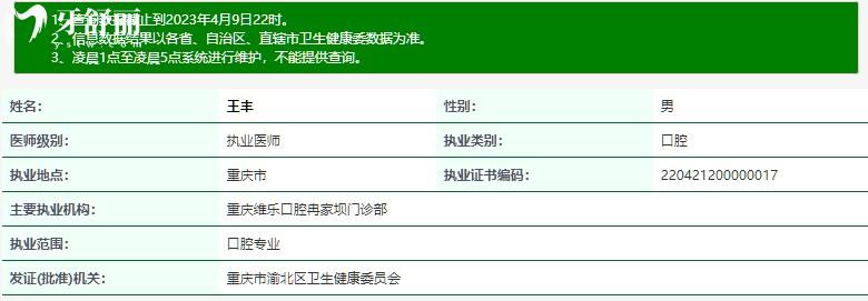 王豐醫(yī)生執(zhí)業(yè)資格