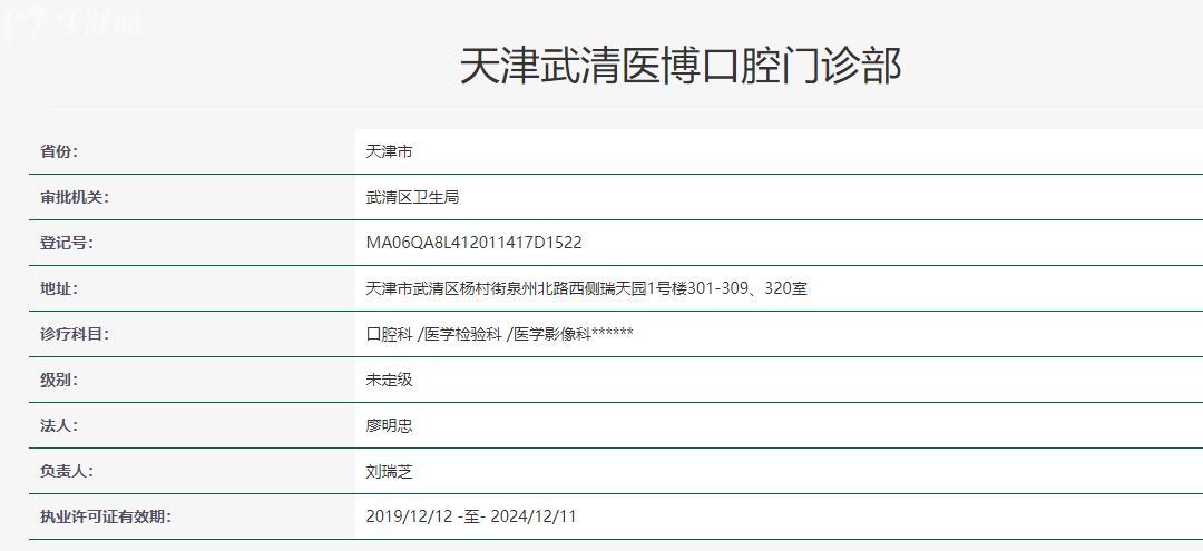 天津武清醫(yī)博口腔門診部醫(yī)院衛(wèi)健委資料