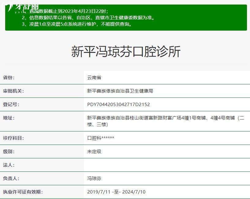 玉溪新平馮瓊芬口腔診所正規(guī)資質(zhì)信息