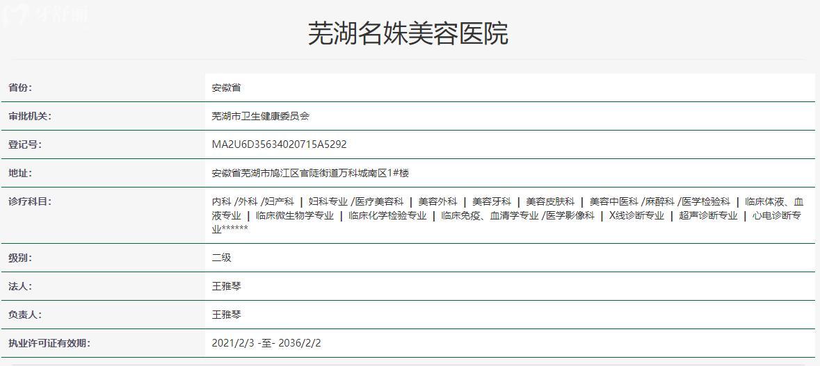 蕪湖名姝醫(yī)療美容醫(yī)院衛(wèi)健委