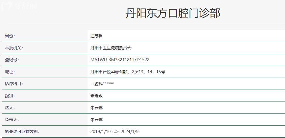 鎮(zhèn)江丹陽東方口腔門診部衛(wèi)健委資料