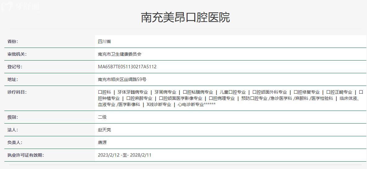南充美昂口腔醫(yī)院衛(wèi)健委資料