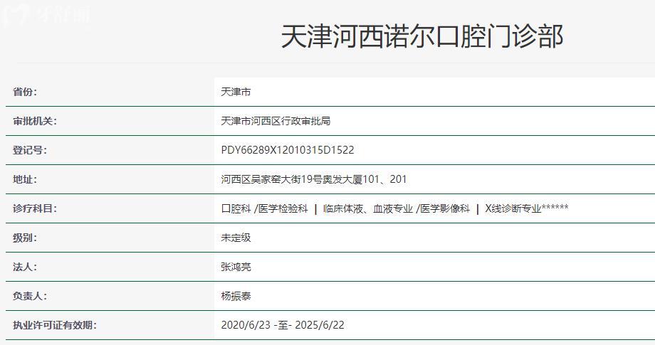 天津河西諾爾口腔衛(wèi)健委資料