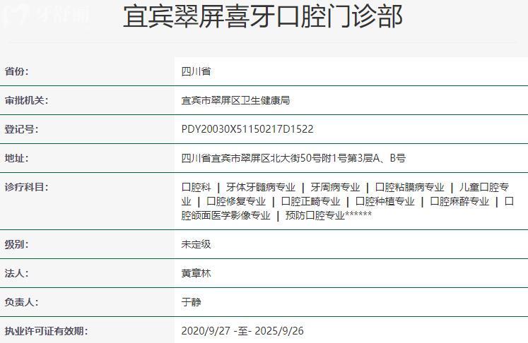 宜賓翠屏喜牙口腔門診部資質(zhì)