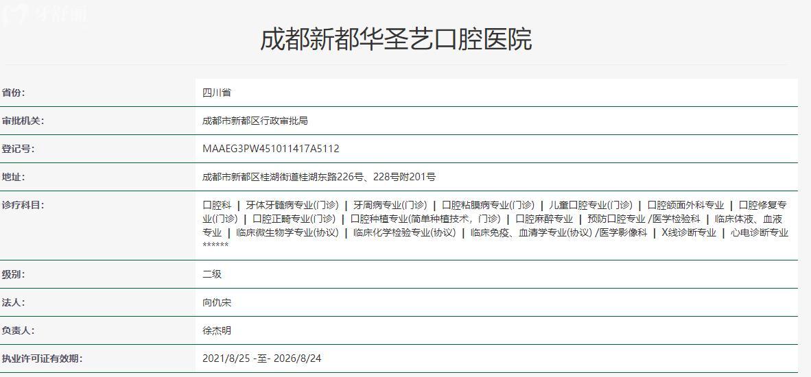 成都華圣藝口腔衛(wèi)健委資料