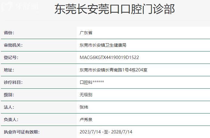 東莞長安莞口口腔門診部資質(zhì)
