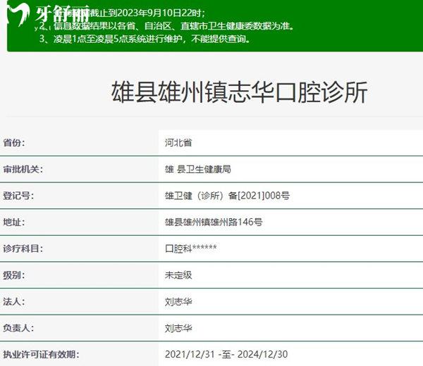 雄縣雄州鎮(zhèn)志華口腔診所資質(zhì)正規(guī)