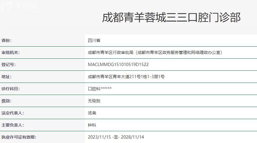 成都青羊蓉城三三口腔衛(wèi)健委資料
