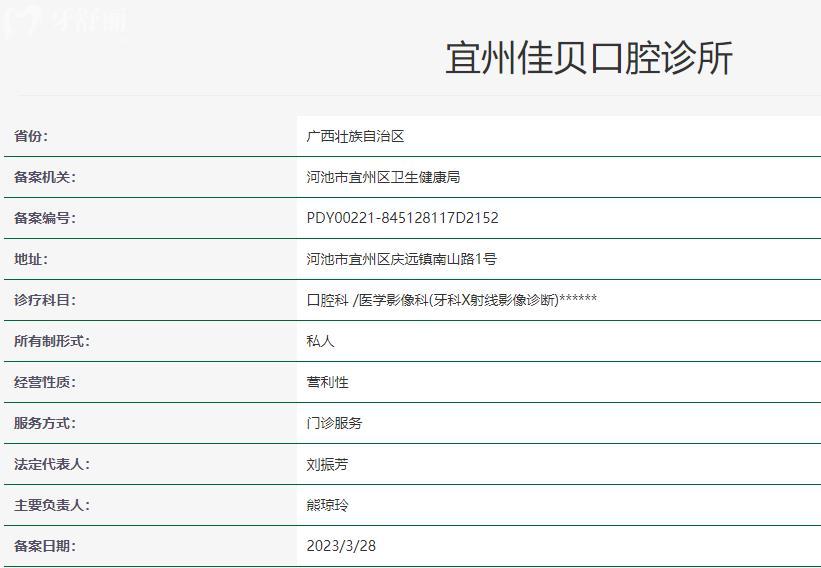 河池宜州佳貝口腔診所衛(wèi)健委資料