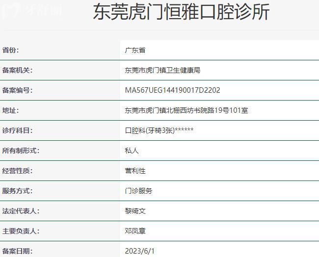 東莞虎門恒雅口腔診所資質(zhì)