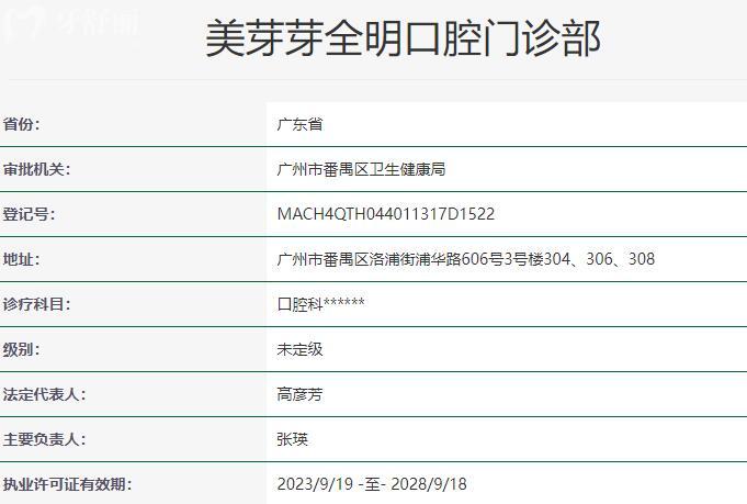 廣州美芽芽全明口腔門診部資質(zhì)