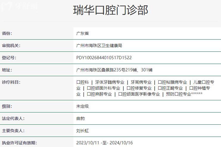 廣州瑞華口腔門診部資質(zhì)
