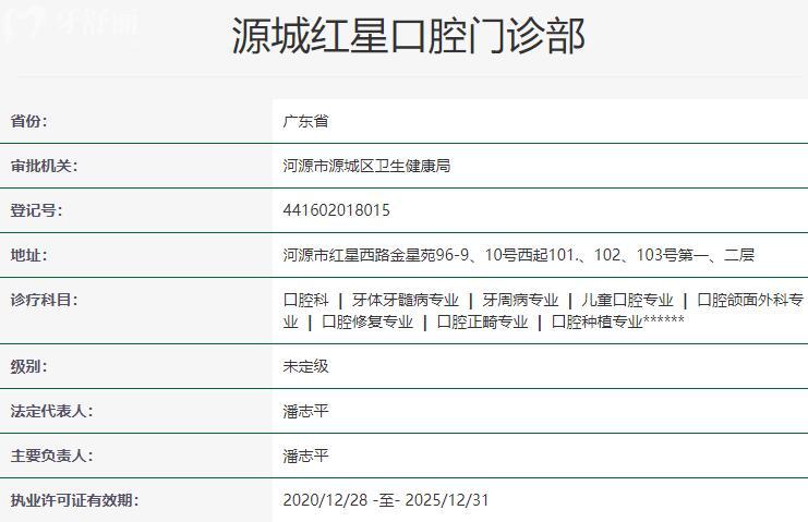 河源源城紅星口腔門診部資質(zhì)