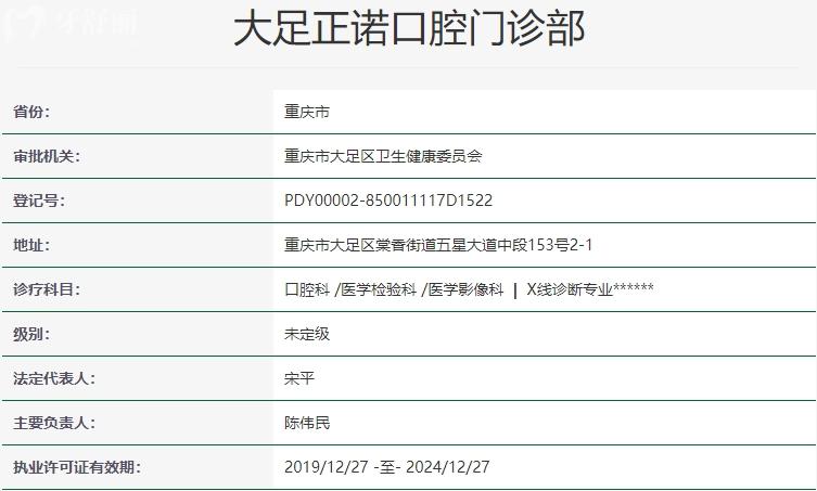 重慶大足正諾口腔醫(yī)院資質(zhì)