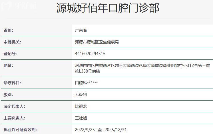 源城好佰年口腔門診部資質(zhì)
