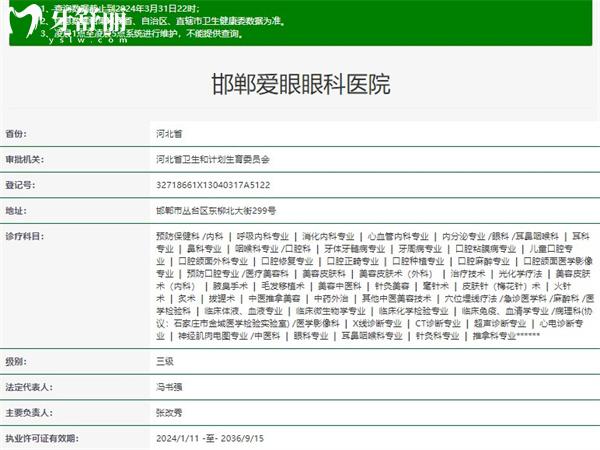 邯鄲愛眼醫(yī)院口腔科資質(zhì)