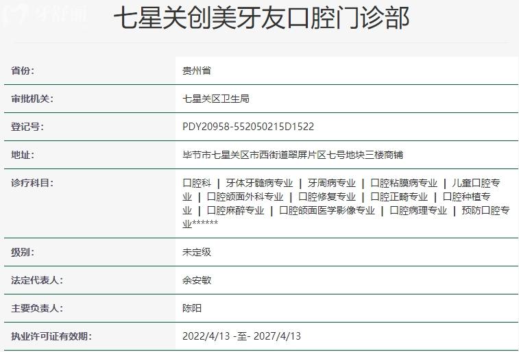 貴州畢節(jié)牙友口腔門診部資質(zhì)