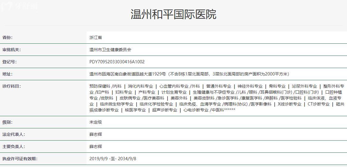 溫州和平國(guó) 際醫(yī)院衛(wèi)健委資質(zhì)