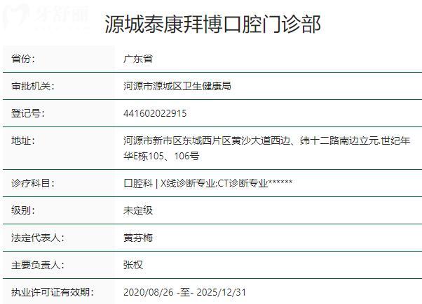 源城泰康拜博口腔門診部資質(zhì)