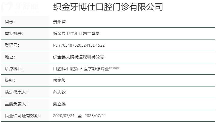 畢節(jié)織金牙博仕口腔資質(zhì)