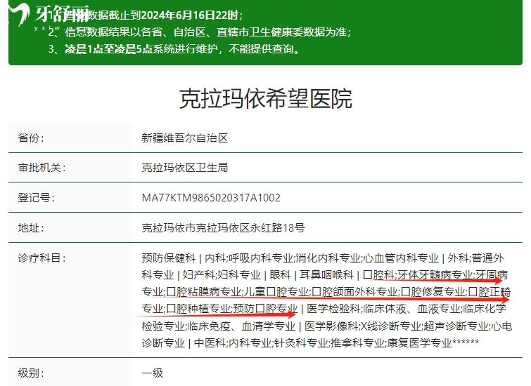克拉瑪依希望醫(yī)院口腔科資質(zhì)