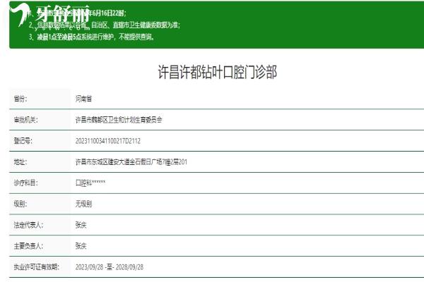 許昌許都鉆葉口腔門診部資質(zhì)信息