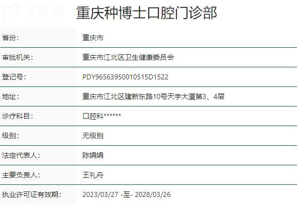 重慶種博士口腔門診部資質(zhì)