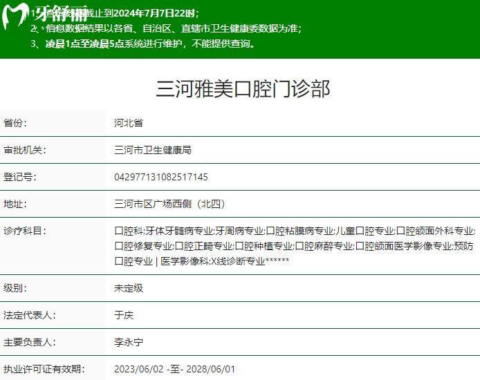 三河雅美口腔門診部資質(zhì)
