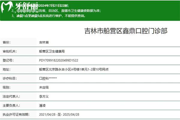 吉林市鑫鼎口腔門診部正規(guī)資質(zhì)查詢