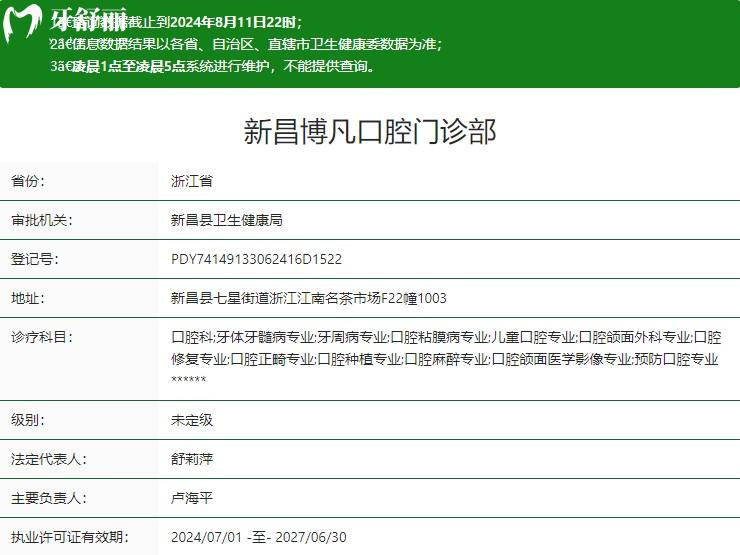 紹興新昌博凡口腔門(mén)診部衛(wèi)健委資質(zhì)