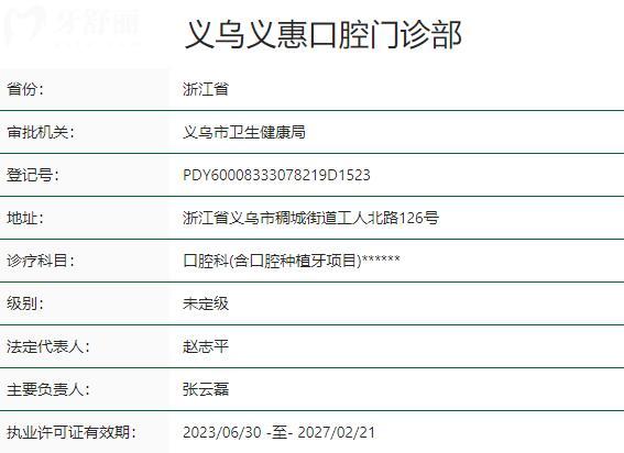 義烏義惠口腔門診部資質(zhì)