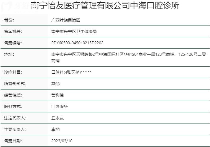 南寧怡友口腔門診部資質
