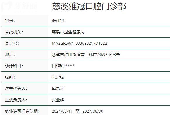 慈溪雅冠口腔門(mén)診部資質(zhì)