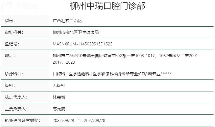 柳州中瑞口腔門診部資質(zhì)