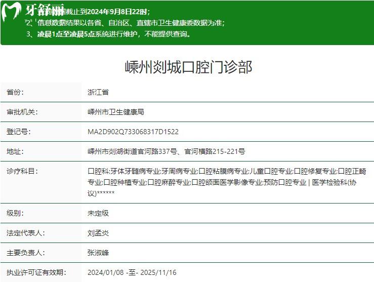 嵊州剡城口腔門(mén)診部衛(wèi)健委資質(zhì)
