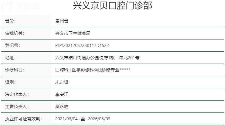 貴州興義京貝口腔資質(zhì)