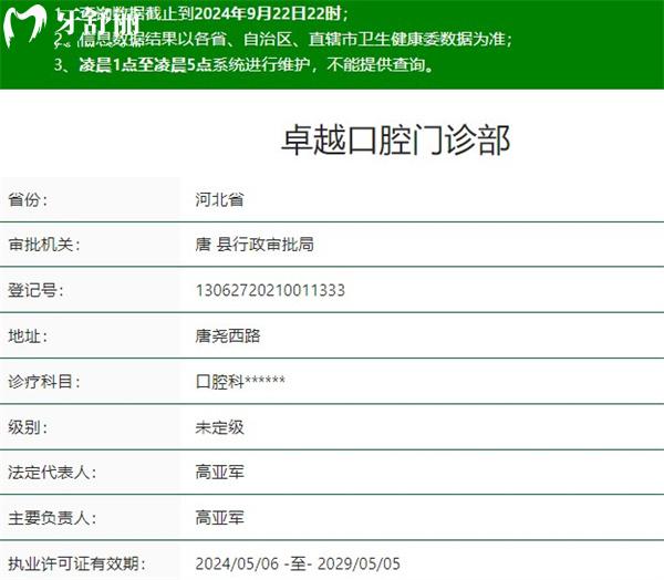 唐縣卓 越口腔門診部資質(zhì)
