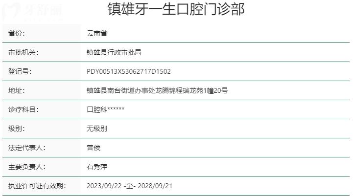 鎮(zhèn)雄牙一生口腔門診部資質(zhì)