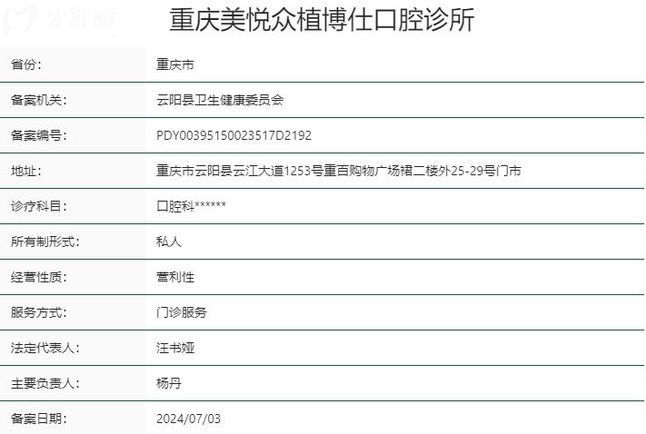 重慶美悅眾植博仕口腔診所資質(zhì)