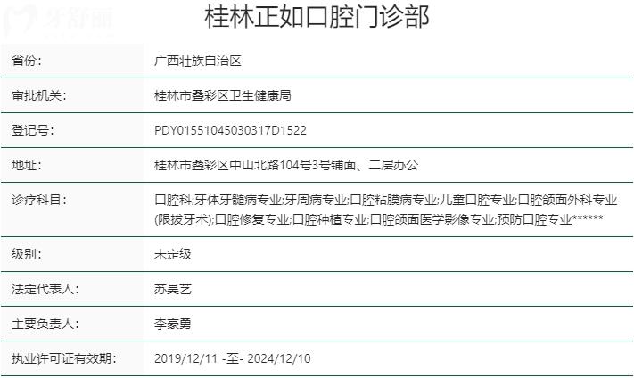 桂林正如口腔門診部資質(zhì)