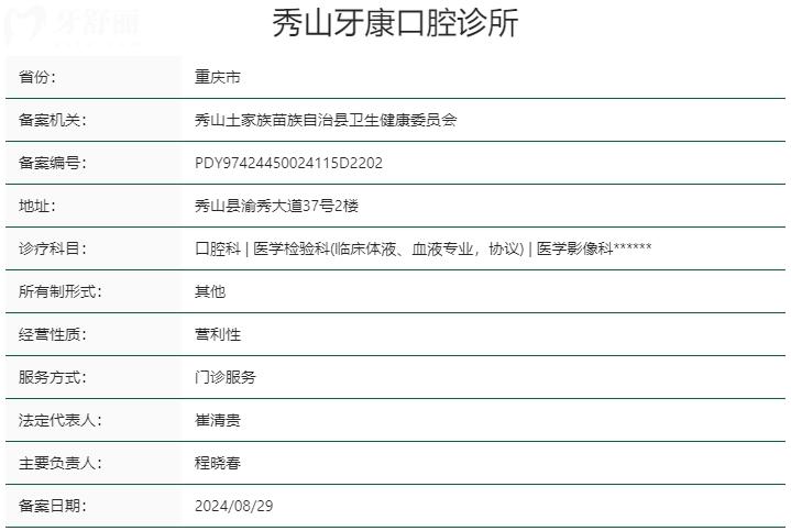 秀山牙康口腔診所資質(zhì)