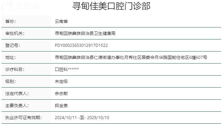 尋甸佳美口腔門診部資質(zhì)