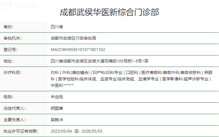 成都武侯華醫(yī)新口腔門診衛(wèi)健委資質(zhì)