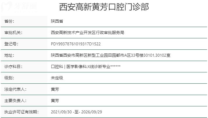 西安高新黃芳口腔門診部資質(zhì)