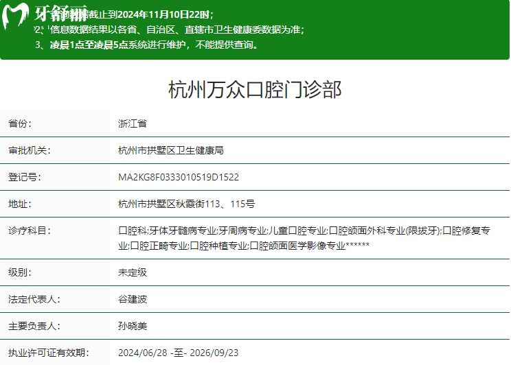 杭州萬眾口腔門診部衛(wèi)健委資質(zhì)