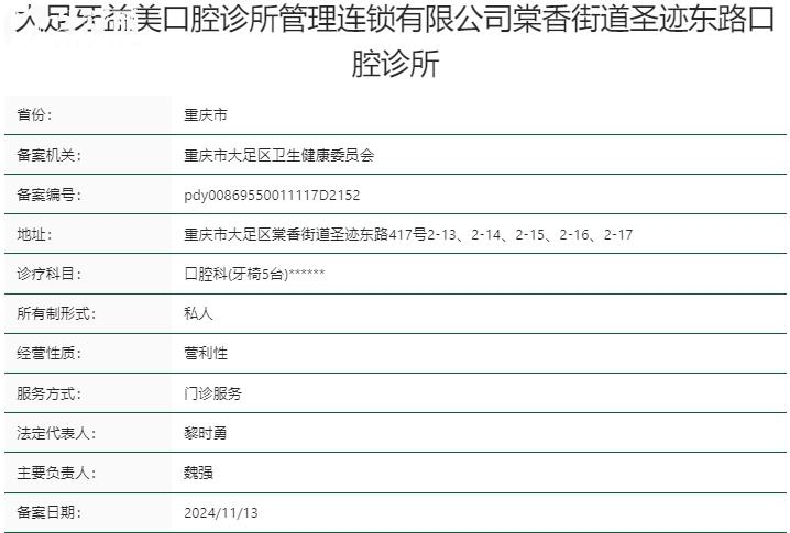 重慶大足牙益美口腔診所資質(zhì)