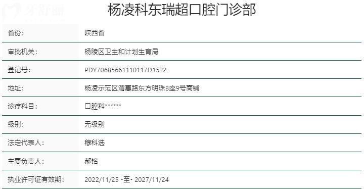 咸陽楊凌科東瑞超口腔門診部資質(zhì)