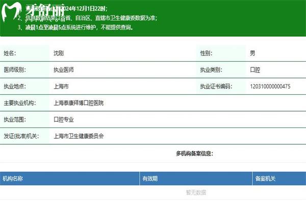 沈剛正畸醫(yī)生資質(zhì)