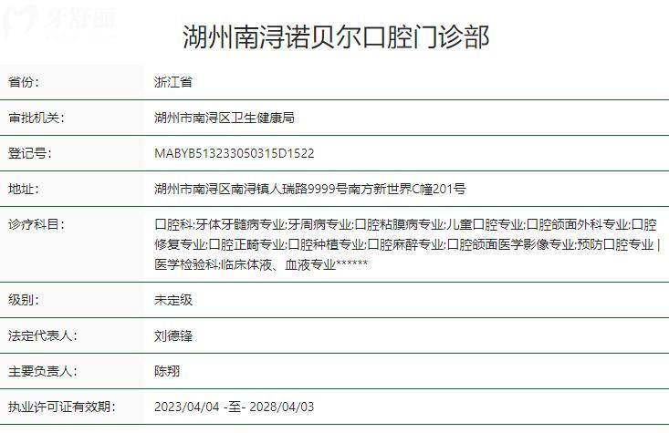 湖州南潯諾貝爾口腔門診部衛(wèi)健委資質(zhì)